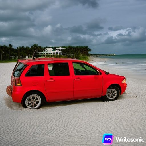 photo of a red car on a Florida beach